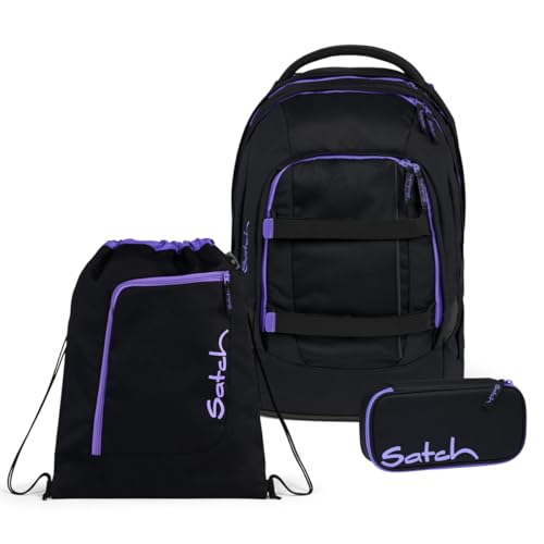 satch Pack school backpack set (3 pieces) including pencil case and sports bag (Purple Phantom) on sale