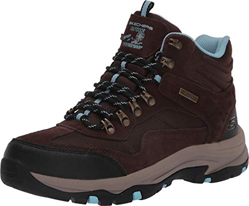 Skechers Women's Trego Base Camp Walking Shoe, Chocolate Suede Textile Light Blue Trim, EU on sale