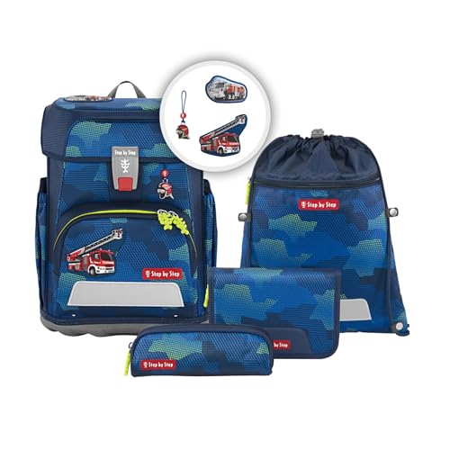 Step by Step Schulranzen-Set Cloud Fire Engine Brandon, 5-teilig, blau, Feuerwehr-Design, ergonomischer Tornister mit Reflektoren, höhenverstellbar mit Hüftgurt, ab der 1. bis 4. Klasse, 19l im Sale