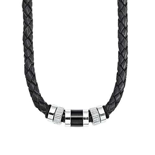 s.Oliver Halsband Edelstahl Leder Herren Halsschmuck, 45+3 cm, Silber, Kommt in Schmuck Geschenk Box, 9066681 im Sale