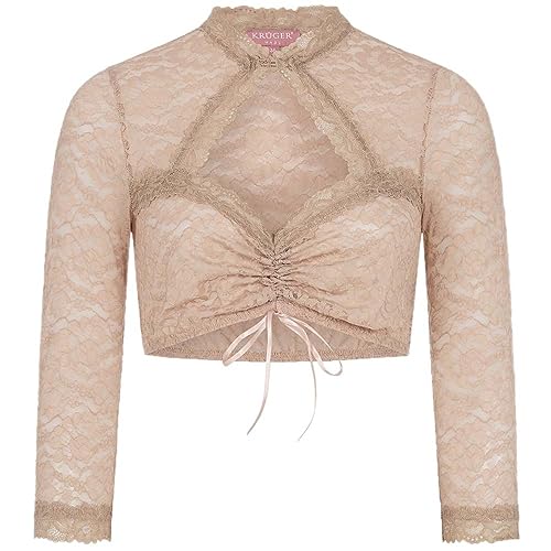 Krüger Dirndl Blouse Amore Italiano Lace | Women's Dirndl Blouse | Sweetheart Neckline 3/4 Sleeve Nude 34 on Sale