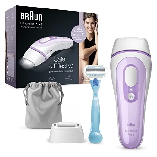 Braun IPL Silk Expert Pro 3 hair removal device, for permanent visible hair removal, Venus shaver, alternative to laser hair removal, gift for women, PL3011, white/purple on sale