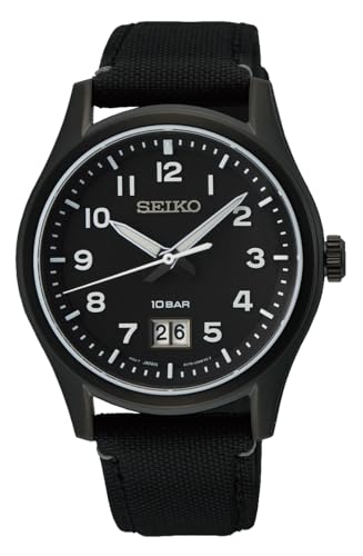 Seiko Herren Analog Quarz Uhr mit Nylon Armband SUR571P1 im Sale