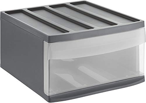 Rotho Systemix drawer box 1 drawer, plastic (PP) BPA-free, anthracite/transparent, (39.5 x 34.0 x 20.3 cm) on sale