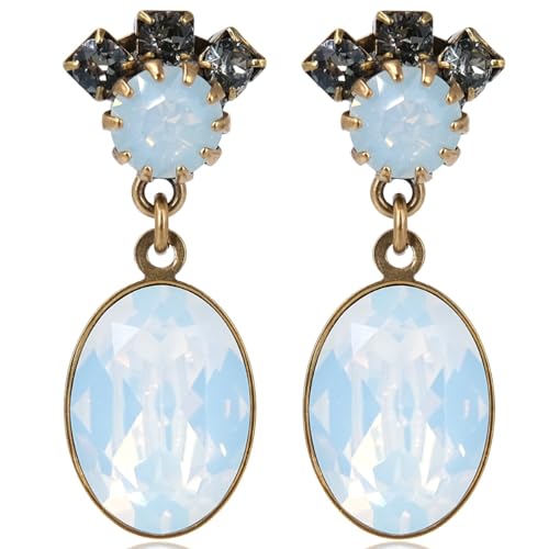 Vintage Earrings Gold Crystal Oval Cut Crown Ladies Earrings NOBEL JEWELRY on Sale