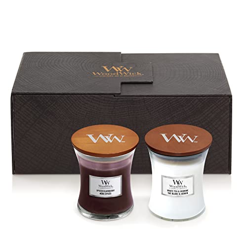 WoodWick Scented Candle Gift Set | White Tea &amp; Jasmine and Spiced Blackberry, Hourglass Jar Scented Candle with Crackling Wicks | Up to 60 Hours Burn Time Each | Gift Box | 2 Items on Sale