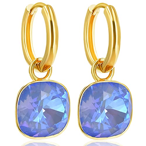 Gold Hoop Earrings 925 Sterling Charm Pendant Brand Crystals NOBEL JEWELRY on Sale