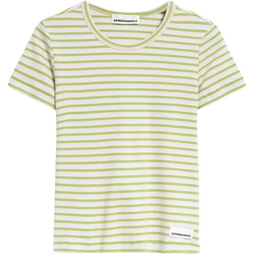 ARMEDANGELS Damen RIPP-T-Shirt Regular Fit aus Bio-Baumwoll Mix KARDAA Stripes Regular Fit Super Lime-Pink Light im Sale