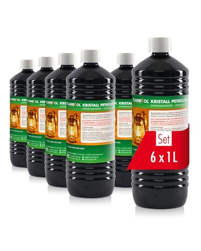 Höfer Chemie FLAMBIOL Gereinigtes Petroleum 6 x 1 Heizöl - Entaromatisierte Qualität - Für Campingheizung, Petroleumlampe & Grillanzünder - Rußfreie Verbrennung im Sale