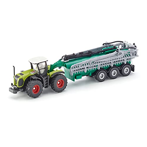 siku 1827, Claas Xerion Traktor mit Fasswagen, 1:87, Metall/Kunststoff, Grün, Ausschwenkbarer Schleppschlauchverteiler im Sale