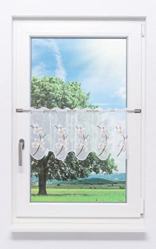 Plauener Spitze Scheibengardine Blütenzweig (Bx H) 80cm * 29cm Weiß/gelbweiß im Sale