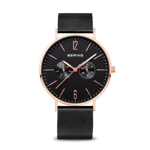 BERING Men's Watch Quartz Movement - Classic Collection with Sapphire Crystal 14240-XXX Wristwatches - 3 ATM, Black/Rose Gold on Sale