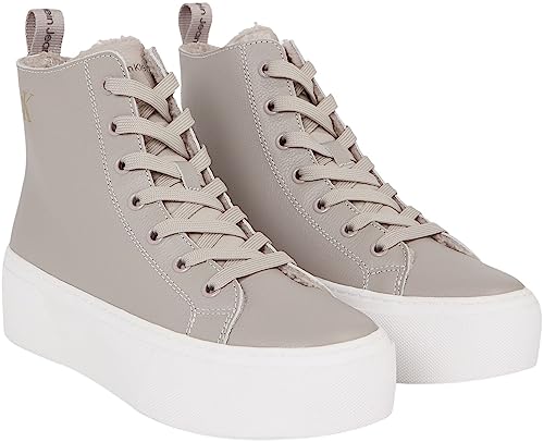 Calvin Klein Jeans Women's Cupsole Sneaker Cupsole Flatform Mid Shoes, Beige (Porpoise), 40 on Sale