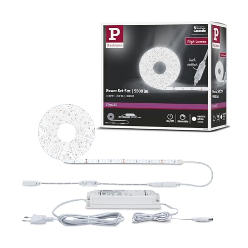 Paulmann 78960 LED Stripe SimpLED Power 5m mit Schnurdimmer 1100lm/m incl. 1x50 Watt IP44 dimmbar Lichtband Weiß Lichtstreifen Kunststoff 4000 K im Sale