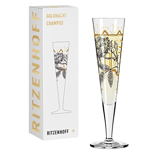 RITZENHOFF 1071029 Champagnerglas 200 ml - Serie Goldnacht Nr. 29 - Rosen-Garten-Motiv mit Echt-Gold - Made in Germany im Sale