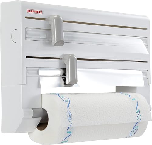 Leifheit Wandrollenhalter Parat ComfortLine-Serie für 3 Rollen, saubere Schnittkanten durch praktischen Schneidabroller,Küchenrollenhalter mit Folienschneider sorgt für griffbereite,49 x 41 x 28.5 cm im Sale