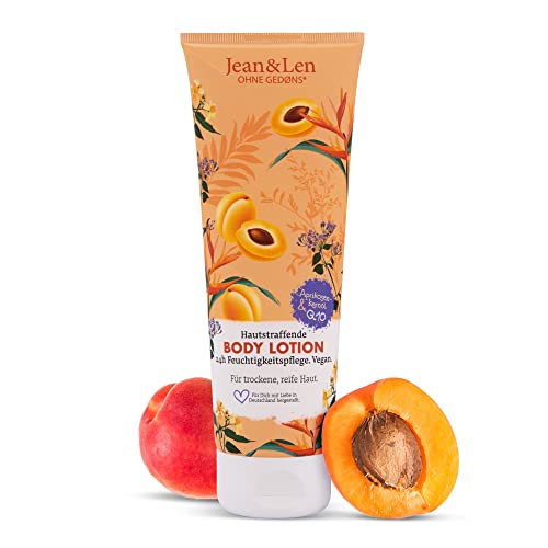 Jean &amp; Len Skin Firming Body Lotion with Apricot Kernel Oil &amp; Q10, for dry &amp; mature skin, leaves skin supple and smooth with regular use, without parabens &amp; silicones, vegan body lotion, 250 ml