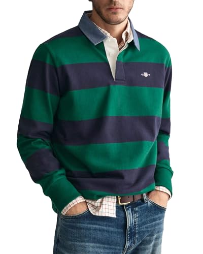 GANT Herren REG Chambray Stripe Heavy Rugger T-Shirt, DEEP Forest Green, im Sale