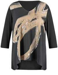 Thumbnail for Samoon Damen Ausgestelltes 3/4 Arm Shirt mit Material-Mix 3/4 Arm Frontprint Black Gemustert 46 im Sale
