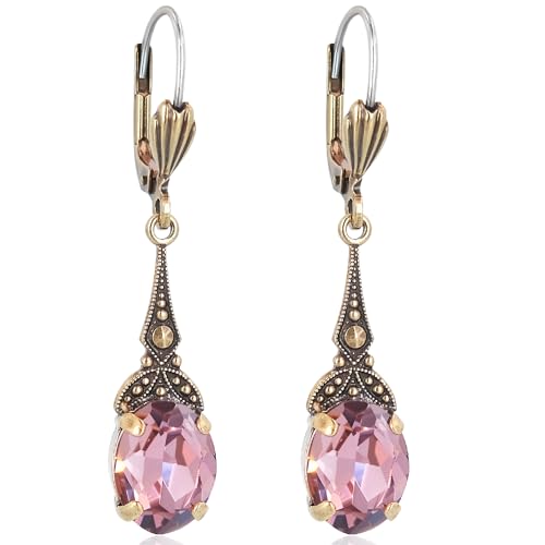 Jugendstil Ohrringe Gold Markenkristalle Lila Violett Light Amethyst NOBEL SCHMUCK