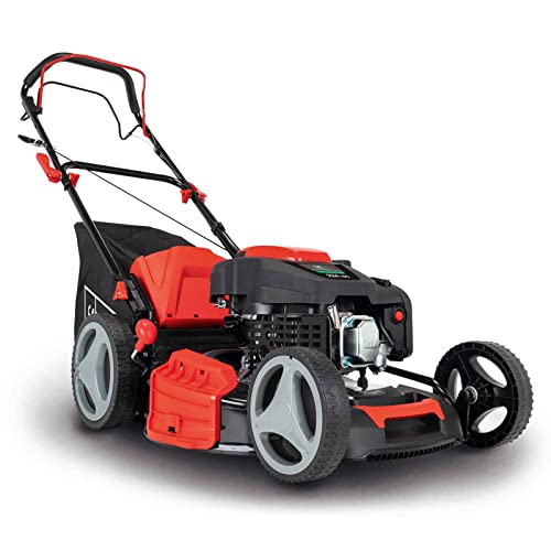 Scheppach MS225-53 Petrol Lawn Mower with Drive - 6 HP | 53 cm Cutting Width | Cleaning Function | 65 Liter Grass Collector | Steel Housing | 7-Level Height Adjustment | Mulching Function | Side Discharge on Sale