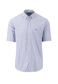 Thumbnail for FYNCH-HATTON Checked Button-Down Shirt with Short Sleeves Dusty Lavender/ on Sale