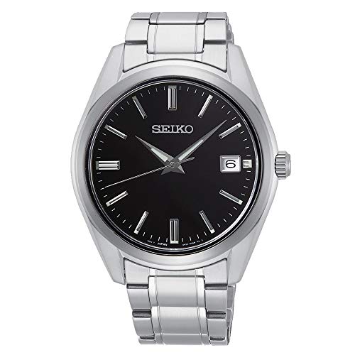 Seiko Herren-Uhr Quarz Edelstahl mit Edelstahlband SUR311P1, Schwarz im Sale