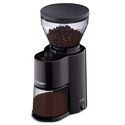 Cloer 7520 Elektrische Kaffeemühle mit Kegelmahlwerk aus Edelstahl, 2-12 Tassen, 300 g Kaffeebohnen, 150 W, verstellbarer Mahlgrad, schwarz, Edelstahlmahlwerk im Sale