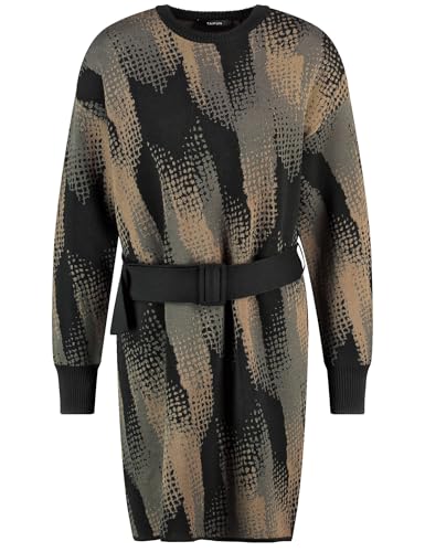 Taifun Damen Strickkleid Langarm, Ärmelbündchen, überschnittene Schultern Gemustert knieumspielend Wood Gemustert 34 im Sale