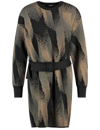Thumbnail for Taifun Damen Strickkleid Langarm, Ärmelbündchen, überschnittene Schultern Gemustert knieumspielend Wood Gemustert 34 im Sale