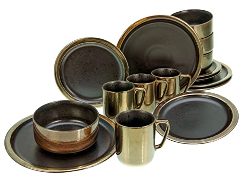 CreaTable, 23592, Serie MODERN INDUSTRIAL, schwarz, 16-teiliges Geschirrset, Kombiservice aus Steinzeug, spülmaschinen- und mikrowellengeeignet, Qualitätsproduktion im Sale