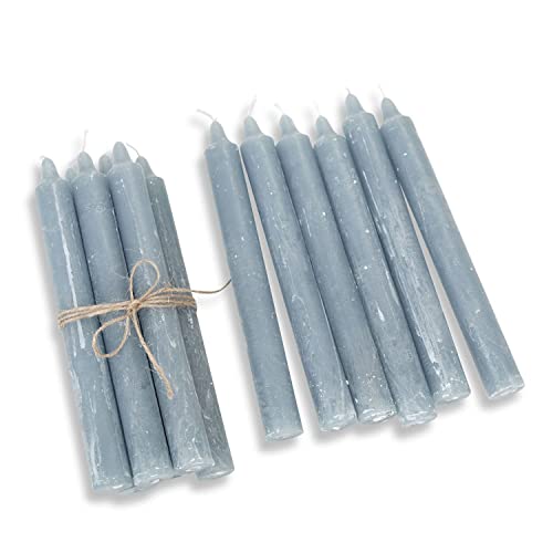 Loberon Kerze 12er Set Bauceau, Rustikales Finish, von Hand Veredelt, Durchgefärbt & Geruchsneutral, Stabkerzen, Dekoration, Paraffinwachs, graublau im Sale