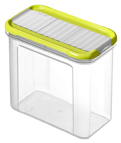Rotho Domino storage container 1l with lid and pouring device, plastic (PP) BPA-free, transparent/green, 1l (16.5 x 9.0 x 13.0 cm) on sale