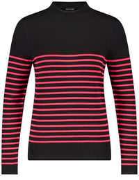Thumbnail for Taifun Damen Pullover mit Streifen-Dessin Langarm gestreift Schwarz Ringel 38 im Sale