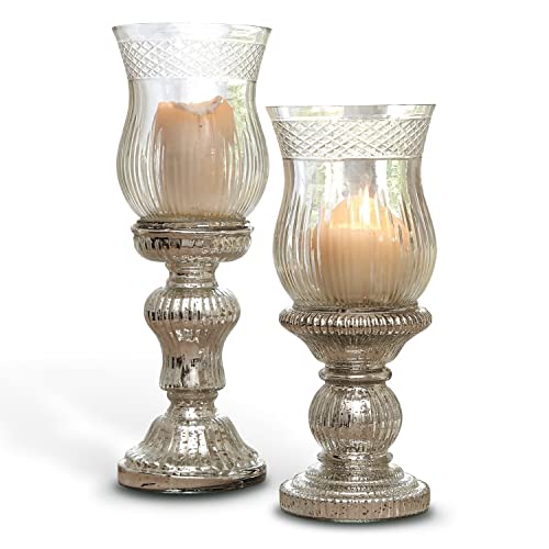 Loberon Kerzenständer Set Luisant - Deko Kerzenhalter Silber Für Kerzen & Teelichter - Mundgeblasen Aus Glas - 2 Stück - 29cm & 35cm im Sale