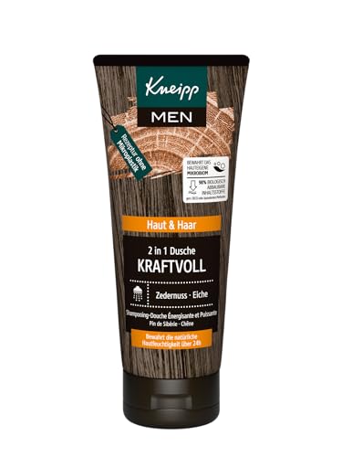 Kneipp MEN 2 in 1 Dusche Kraftvoll, belebendes Duschgel für Haut und Haar, harmonischer Duft mit warmen und holzigen Noten, Zedernholzöl und Eichenextrakt, 200ml im Sale