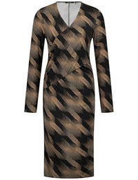 Thumbnail for Taifun Damen Jerseykleid mit Wickel-Effekt Langarm Gemustert kniebedeckend Wood Gemustert 40 im Sale