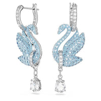 Thumbnail for Swarovski Iconic Swan Earrings, Blue and Rhodium-Plated Hoop Earrings with Radiant Swan Pendant on Sale