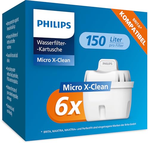 Philips Water Filter Cartridges, 6-Pack, Brita Compatible, Reduces Microplastics, Chlorine, Limescale, and Heavy Metals on Sale