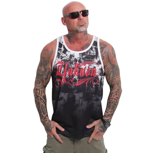 Yakuza Herren Flying Skullz Mesh Tanktop, Schwarz/Weiß, 6 im Sale