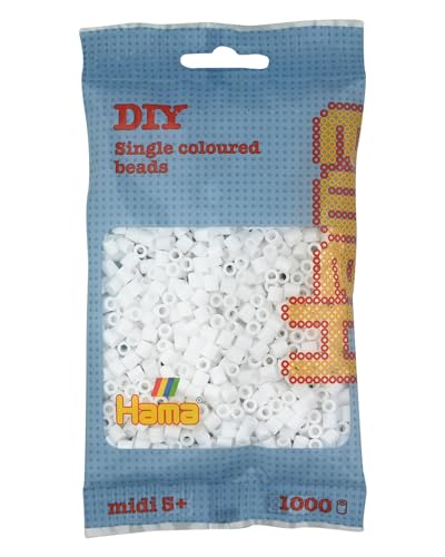 Hama Beads 207-01 Iron-on Beads Bag with approx. 1,000 Midi Craft Beads with a diameter of 5 mm in white, creative crafting fun for all ages on sale