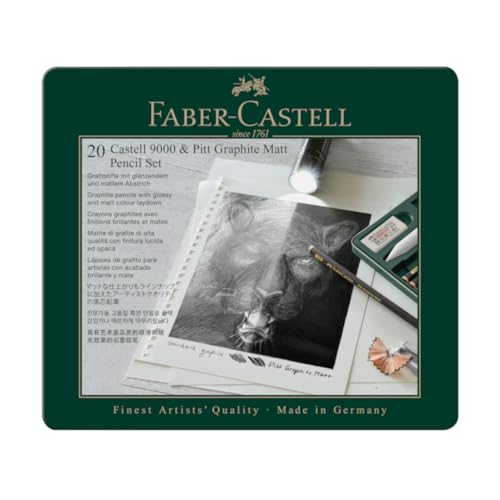 Faber-Castell 115224 - Bleistifte Set Pitt Graphite Matt & Castell 9000, 20-teilig, inkl. Papierwischer, Radierer, Knetradierer und Spitzer im Sale