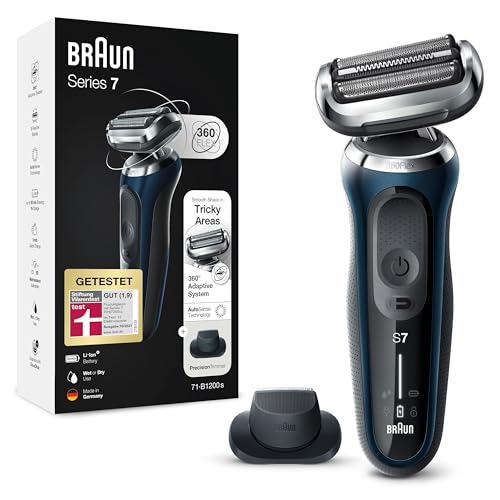 Braun Series 7 Men's Electric Shaver with EasyClick Attachment, 360° Flex, Wet &amp; Dry, Rechargeable &amp; Cordless, 71-B1200s, Blue on Sale