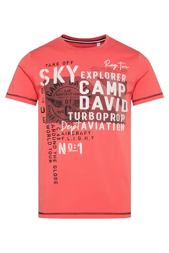 Camp David Herren T-Shirt mit Puffprint-Artwork Bright Coral im Sale