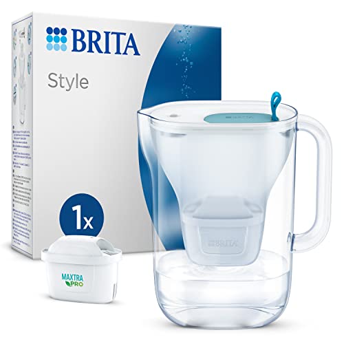 BRITA Water Filter Jug Style light blue (2.4l) including 1x MAXTRA PRO All-in-1 cartridge – filter in a modern design for the refrigerator to reduce limescale, chlorine, and metals such as lead and copper on sale