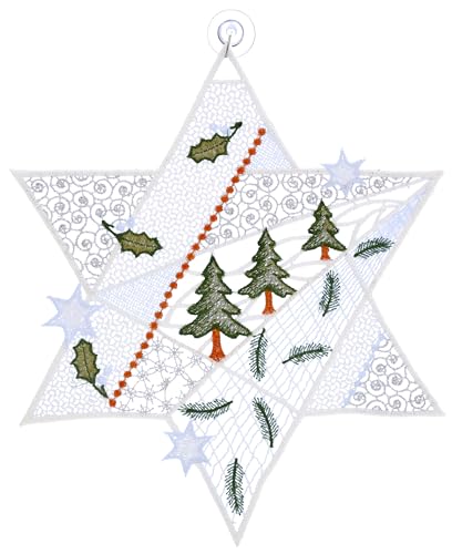Plauener Spitze Fensterbild Weihnachten Stern Blau Silber 26 cm Weihnachtsdekoration Fensterdekoration Fensterschmuck Farbig mit Saugnapf im Sale