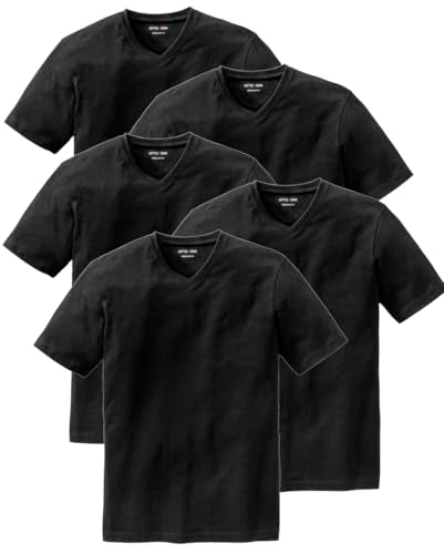 Otto Kern T Shirt Herren im 5er Pack, 5X Kurzarm-Shirts mit V-Ausschnitt, atmungsaktive T-Shirts Herren Schwarz und Weiß aus 100% Baumwolle, Weiß, im Sale