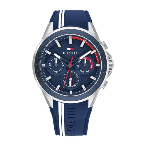 Tommy Hilfiger Multi Zifferblatt Quarz Uhr für Herren mit Blaues Silikonarmband - 1791859 im Sale