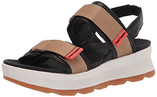Hush Puppies Women's Andi Slingback Wedge Sandal, Black Leather/Tan Textile, 11 im Sale