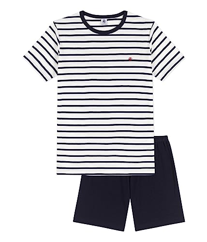 Petit Bateau Jungen Pyjacourt, Weiss Marshmallow / Blau Smoking, 14 Jahre im Sale